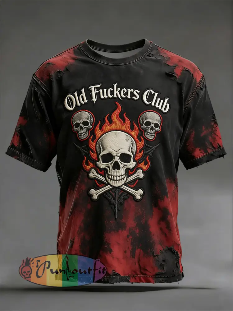 Vintage-Washed “Old Fuckers Club” Casual T-Shirt
