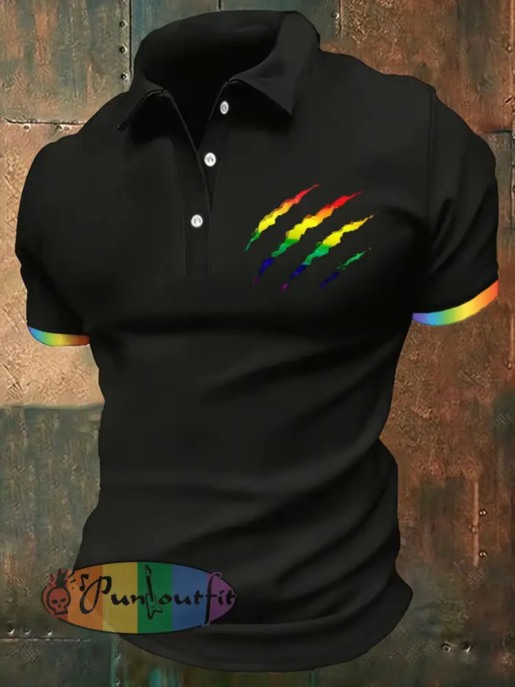 Men’s Pride Month Rainbow-Print Casual Short Sleeve Top