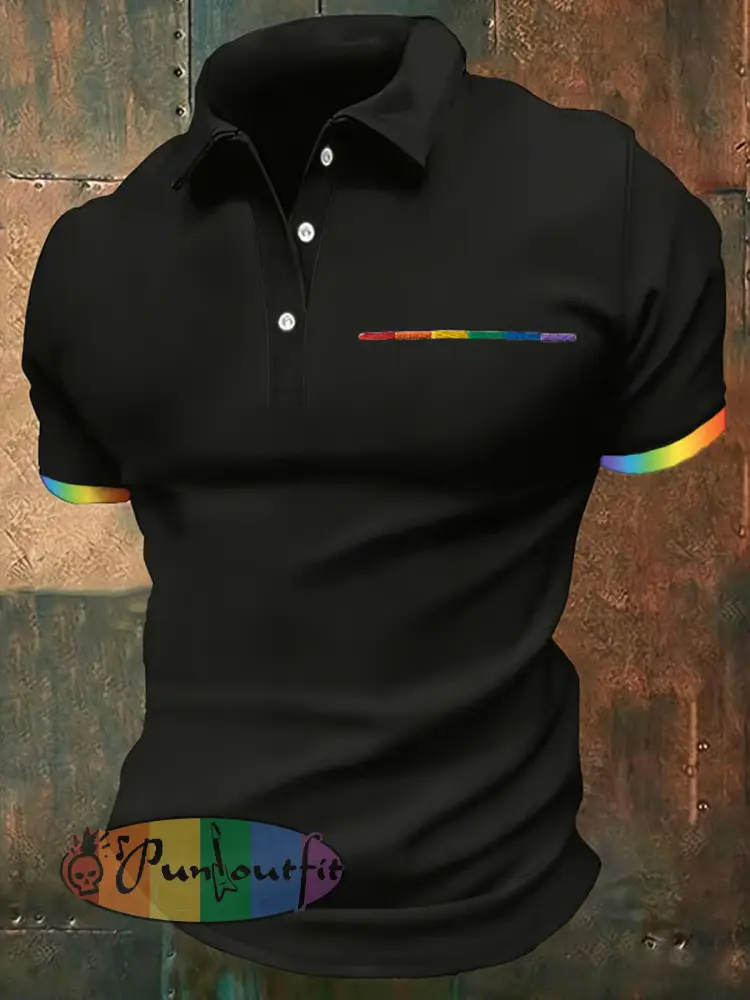 Men’s Pride Month Rainbow-Print Casual Short Sleeve Top