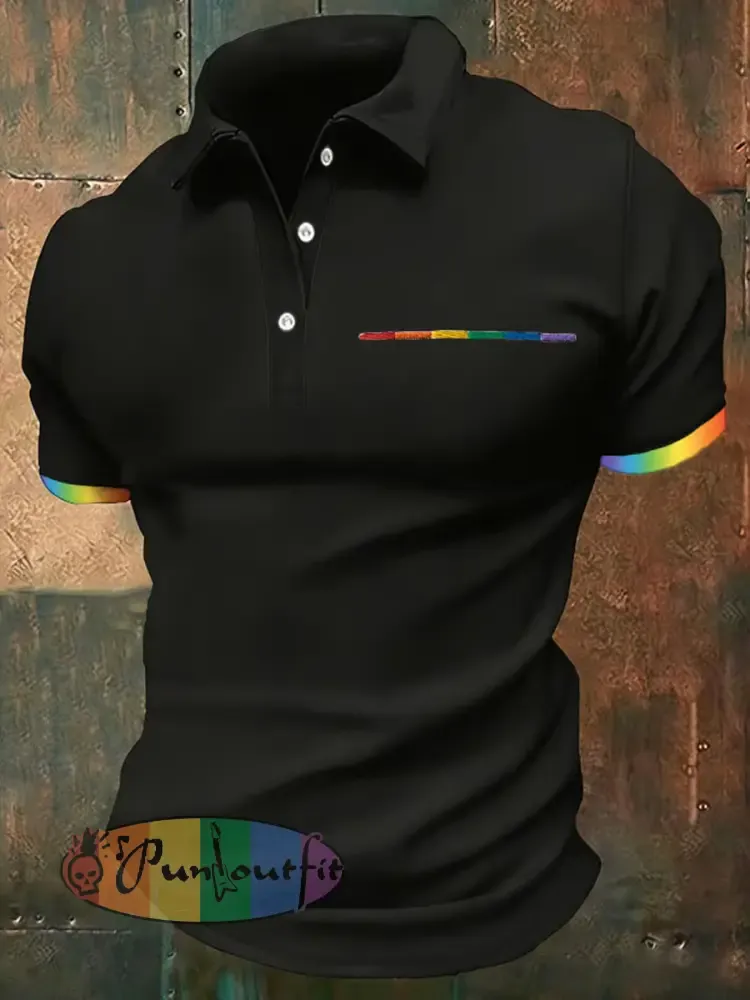 Men’s Pride Month Rainbow-Print Casual Short Sleeve Top