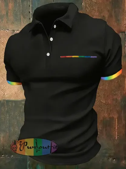 Men’s Pride Month Rainbow-Print Casual Short Sleeve Top