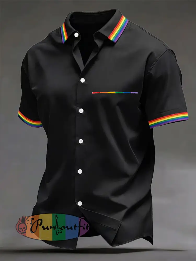 Men’s Pride Month Rainbow-Print Casual Short Sleeve Shirt