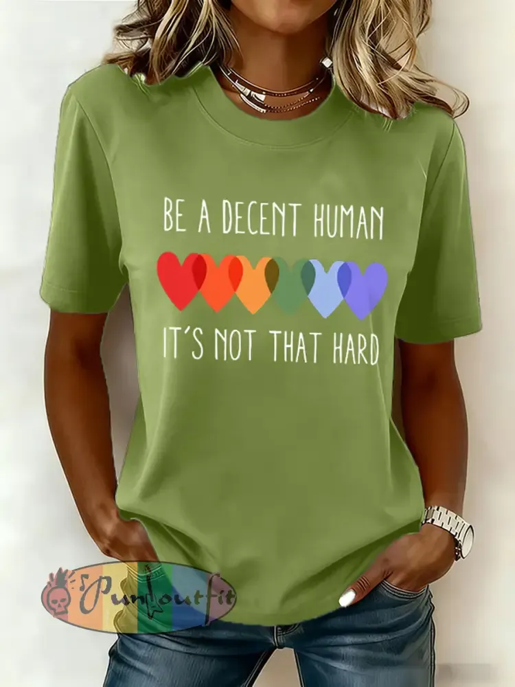 Women’s Retro Be A Decent Human It’s Not That Hard Print Short Sleeve T-Shirt