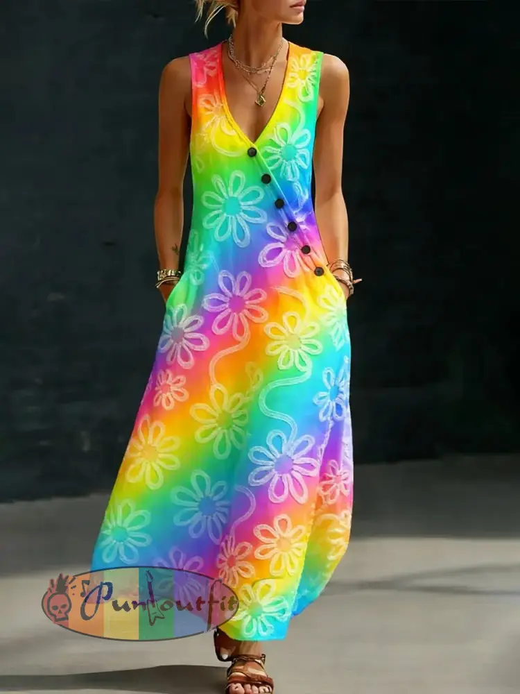 Women’s Rainbow Art Print Casual Dress