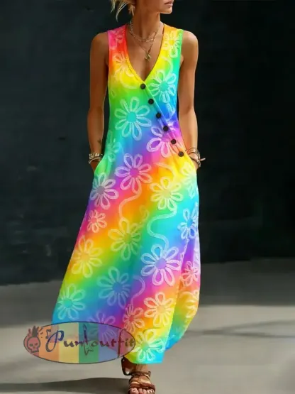Women’s Rainbow Art Print Casual Dress