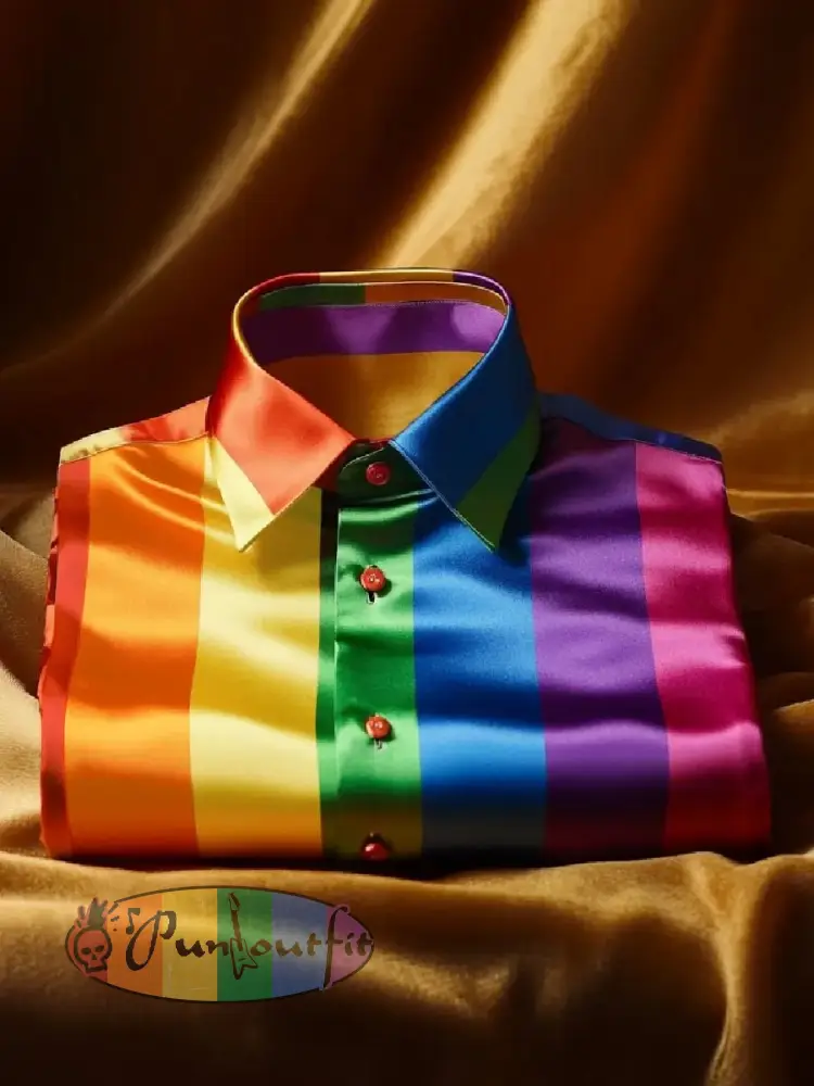 Men’s Pride Month Rainbow Plaid Art Printed Shirt