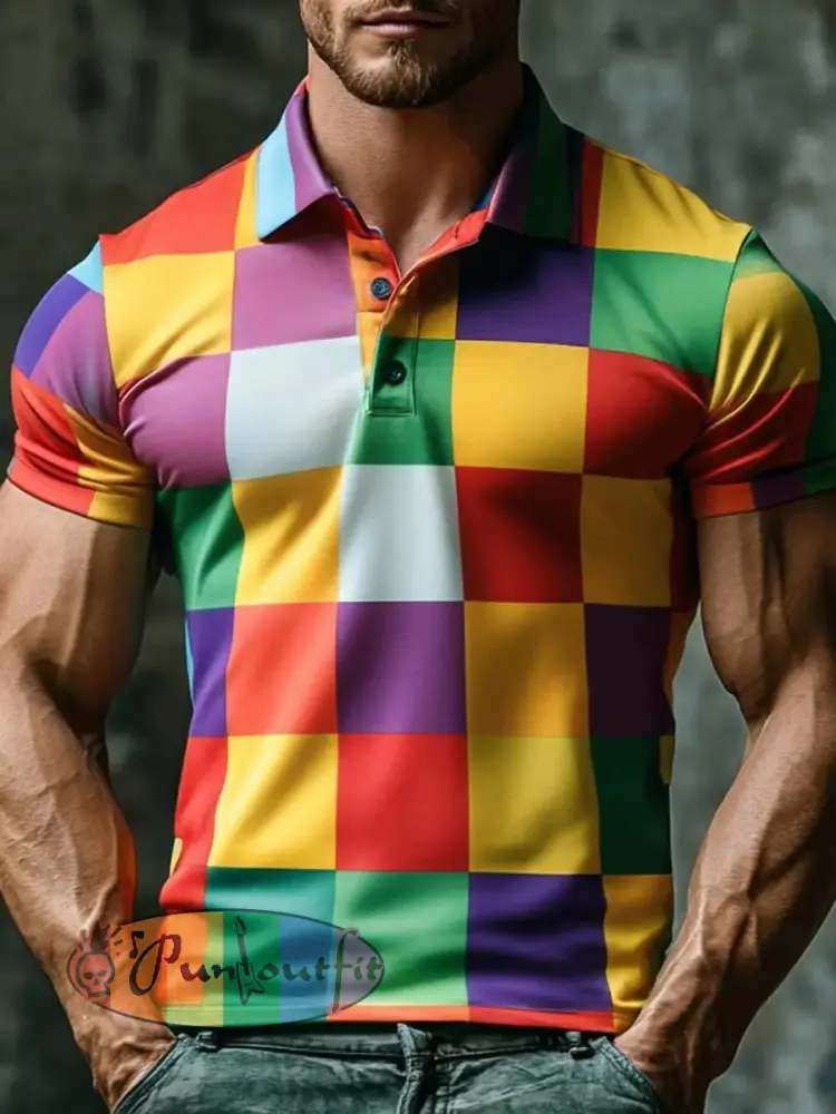 Men’s Pride Month Rainbow Plaid Art Printed Shirt