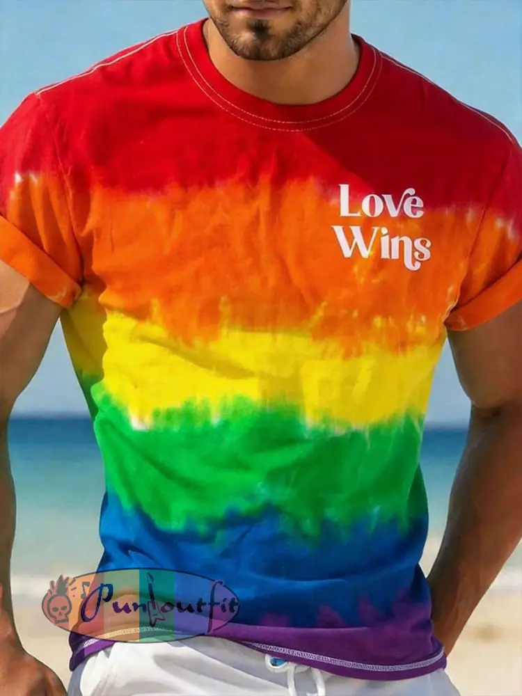 Men’s Rainbow Stripe Art Print Casual T-Shirt