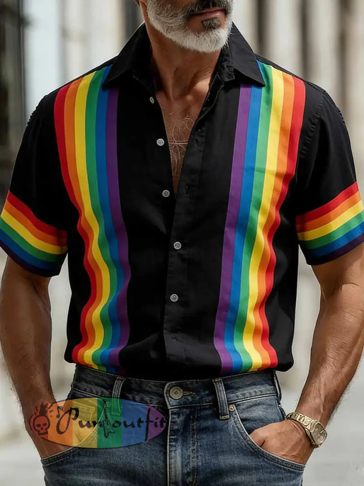 Men’s Vintage Rainbow Pattern Printed Shirt