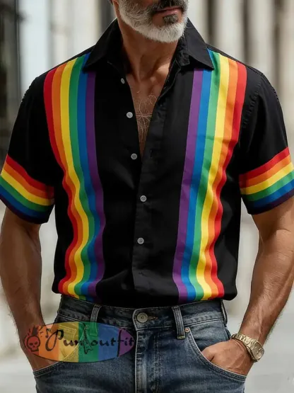 Men’s Vintage Rainbow Pattern Printed Shirt