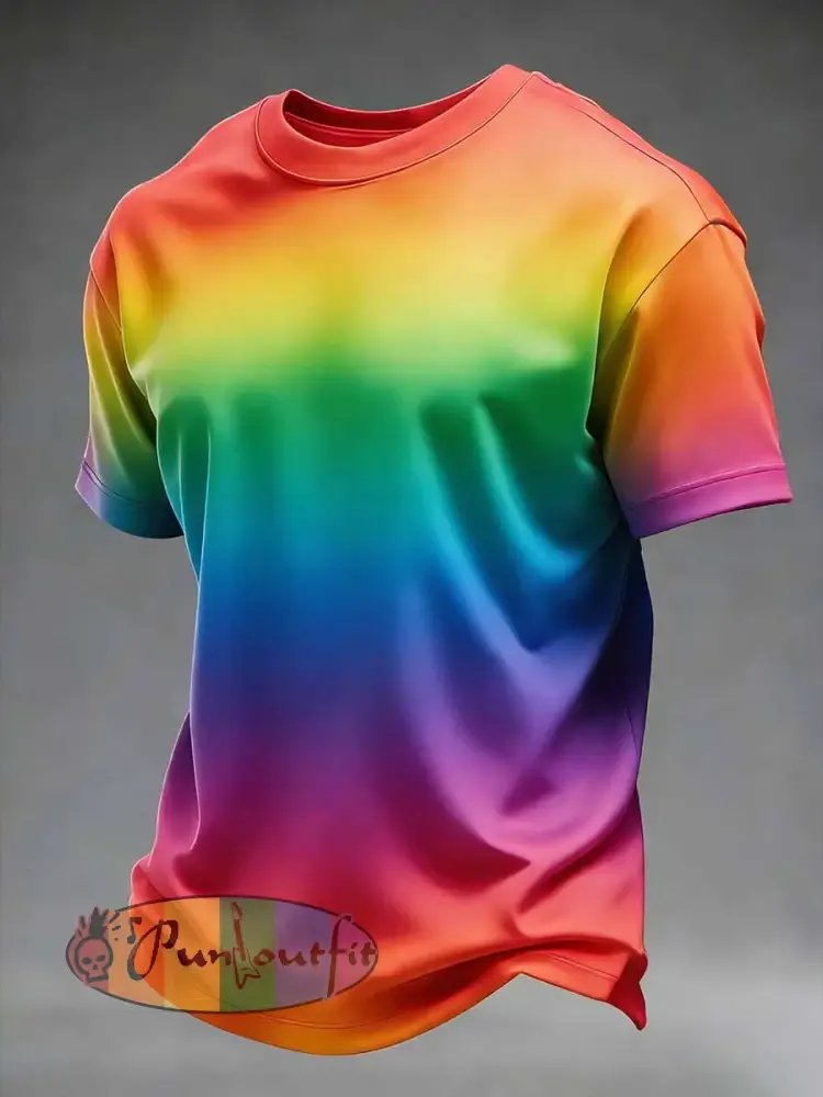 Men’s Retro Pride Month Rainbow Pattern Printed T-Shirt