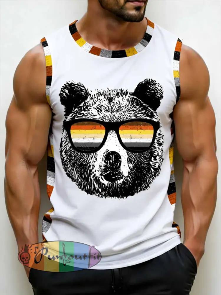 Men’s Retro Pride Month Bear Graphic Print Tank Top