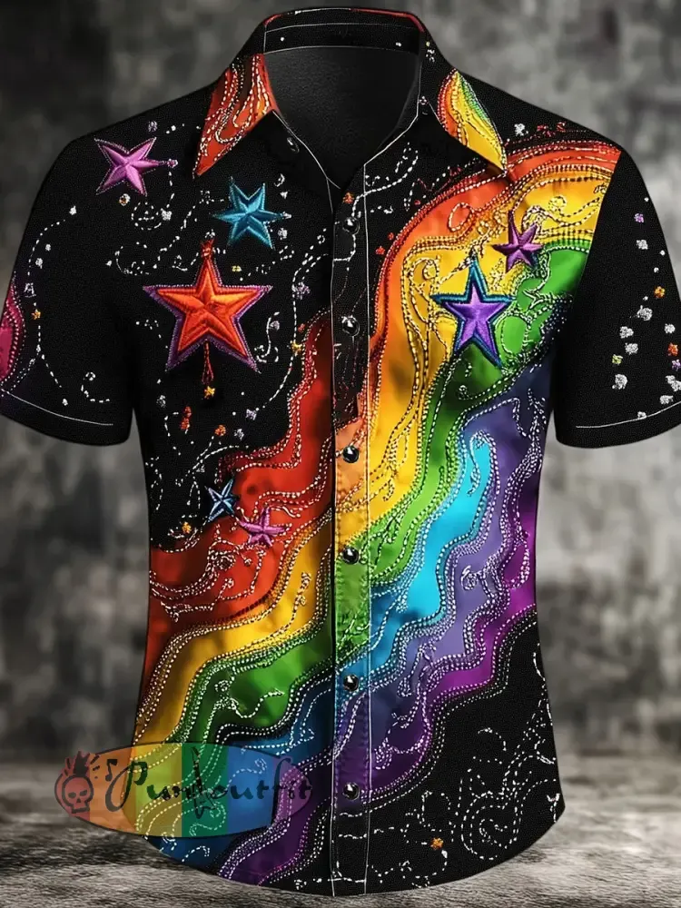 Men’s Rainbow Gradient Baroque Art Print Casual Shirt