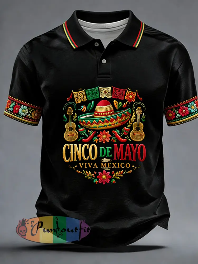 Retro Mexican Cinco de Mayo Art Print Casual Polo Shirt