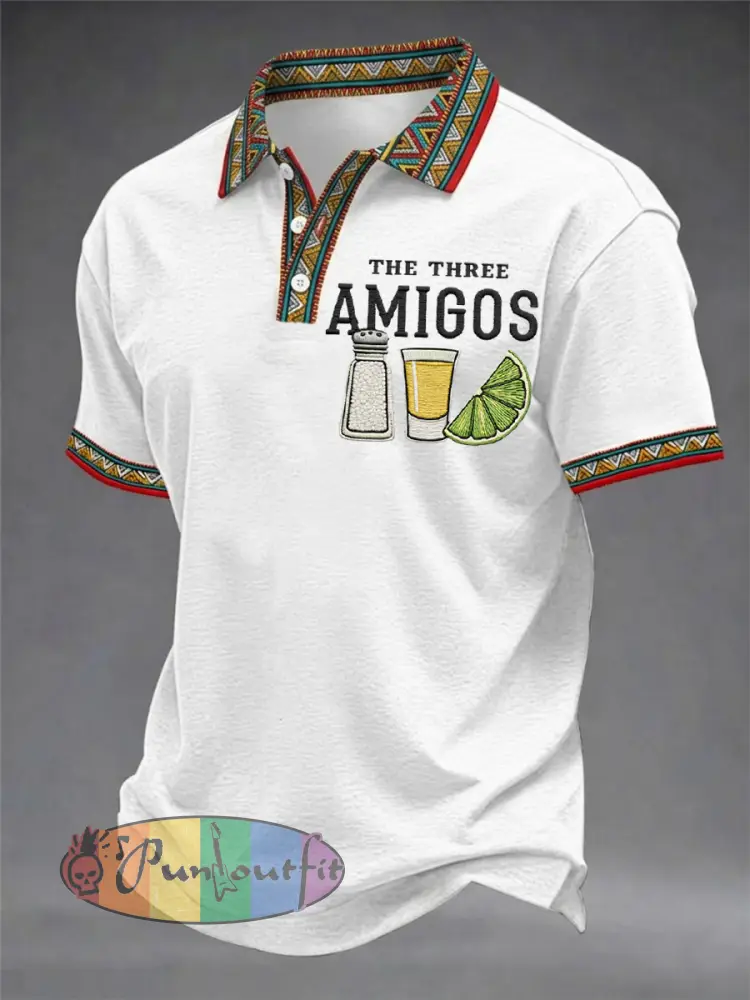 Men’s Funny Cinco de Mayo The Three Amigos Salt Tequila Lemon Print Casual Polo