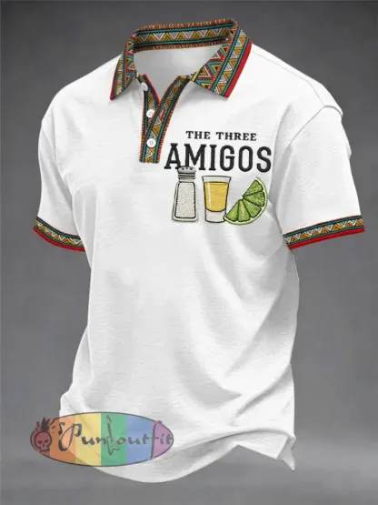 Men’s Funny Cinco de Mayo The Three Amigos Salt Tequila Lemon Print Casual Polo