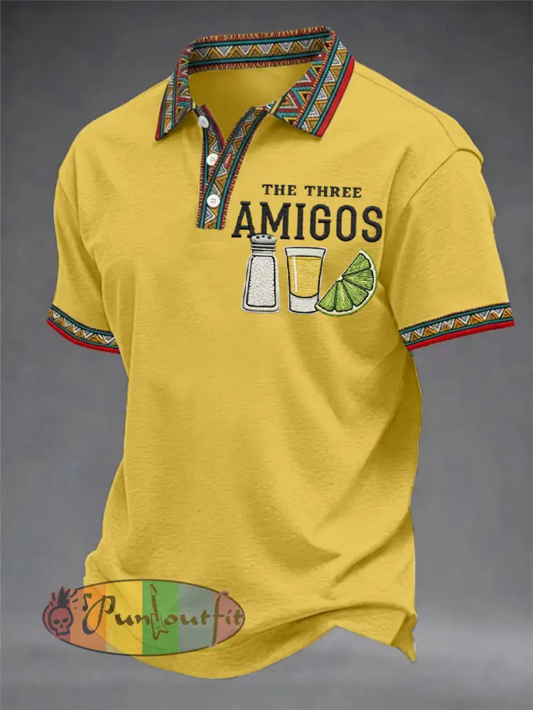 Men’s Funny Cinco de Mayo The Three Amigos Salt Tequila Lemon Print Casual Polo