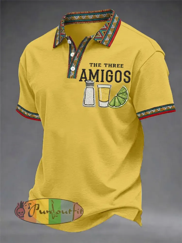 Men’s Funny Cinco de Mayo The Three Amigos Salt Tequila Lemon Print Casual Polo