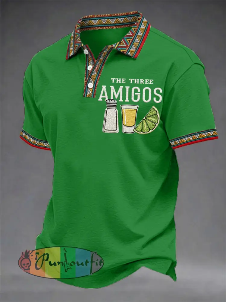 Men’s Funny Cinco de Mayo The Three Amigos Salt Tequila Lemon Print Casual Polo