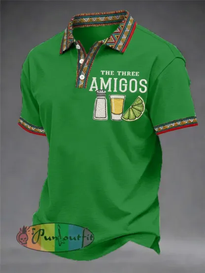 Men’s Funny Cinco de Mayo The Three Amigos Salt Tequila Lemon Print Casual Polo