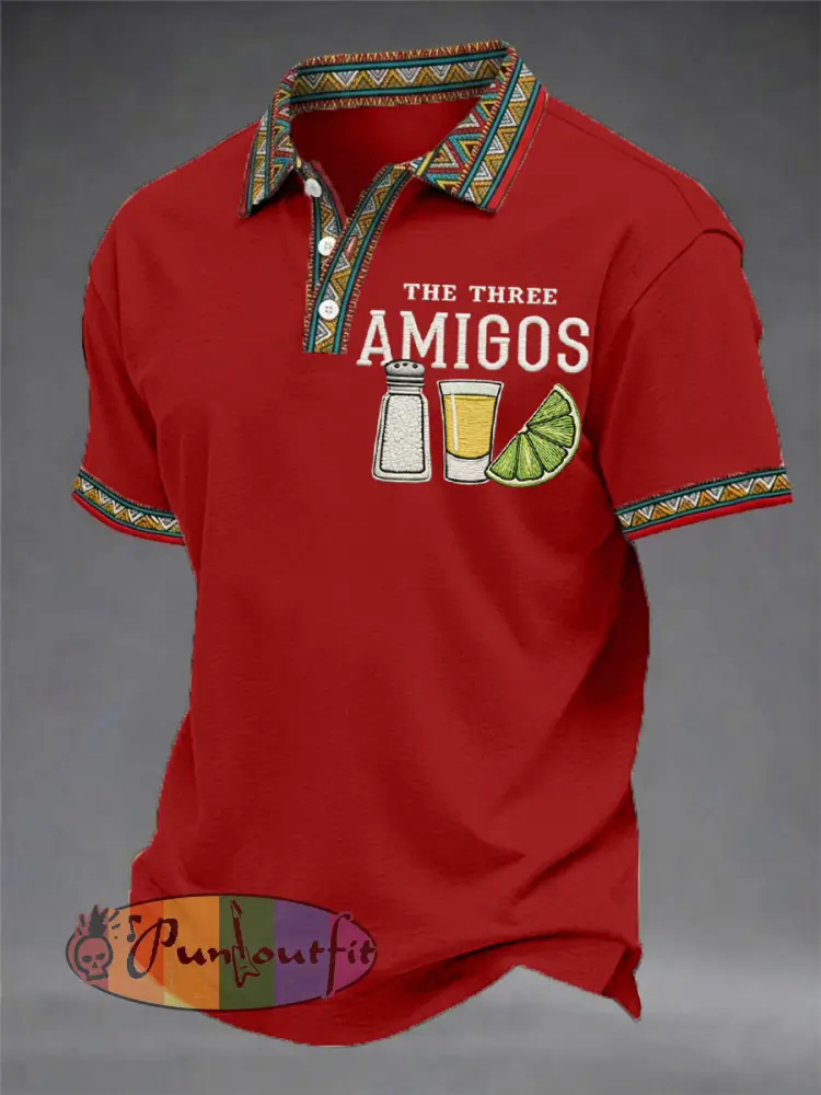 Men’s Funny Cinco de Mayo The Three Amigos Salt Tequila Lemon Print Casual Polo
