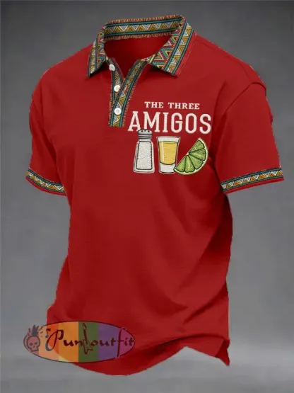 Men’s Funny Cinco de Mayo The Three Amigos Salt Tequila Lemon Print Casual Polo