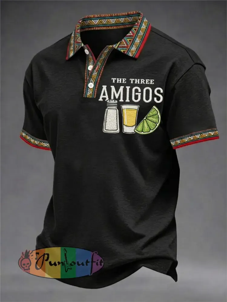 Men’s Funny Cinco de Mayo The Three Amigos Salt Tequila Lemon Print Casual Polo