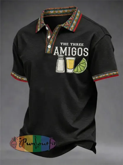 Men’s Funny Cinco de Mayo The Three Amigos Salt Tequila Lemon Print Casual Polo