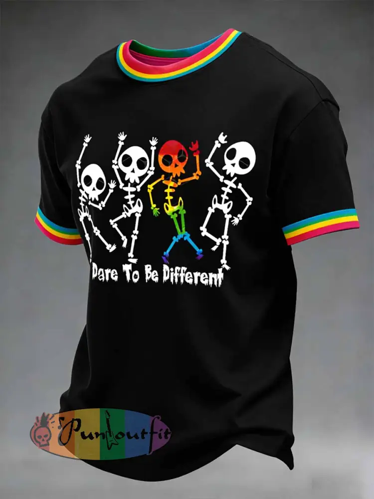Men’s Retro Rainbow Pattern Printed Casual T-Shirt