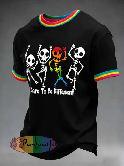 Men’s Retro Rainbow Pattern Printed Casual T-Shirt