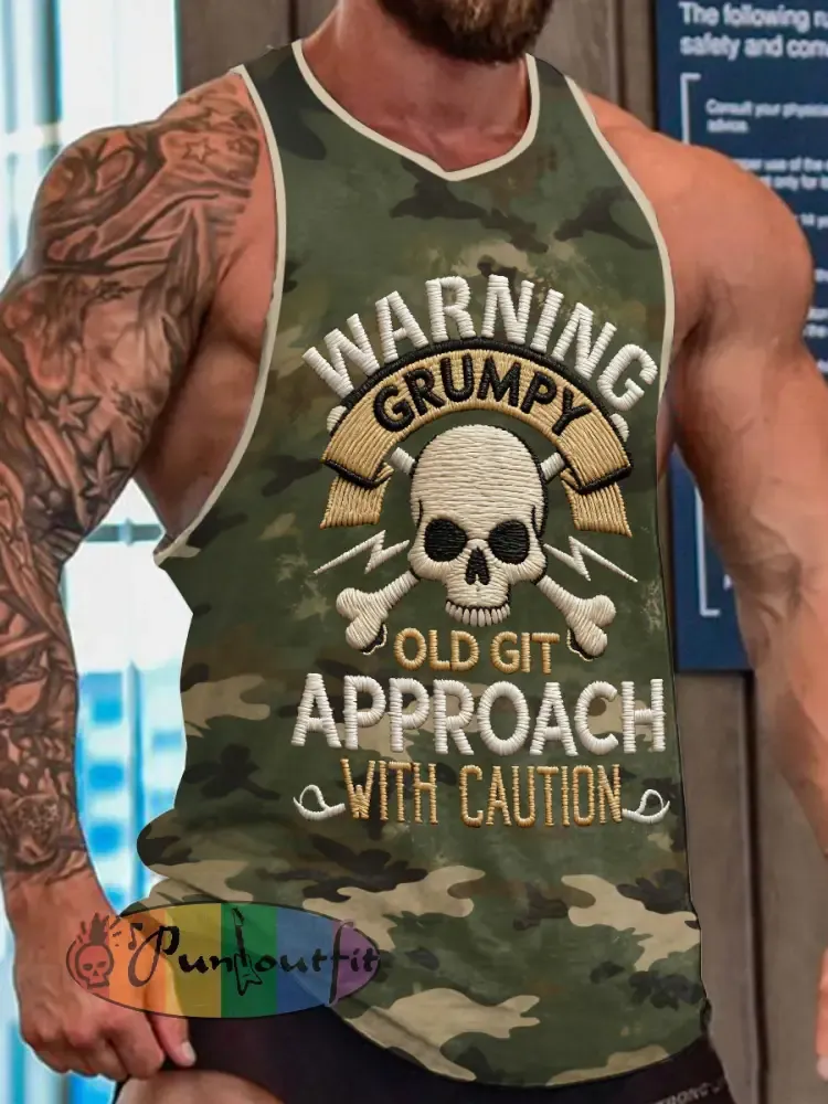 Men’s ’warning grumpy old git approach with caution’ vests