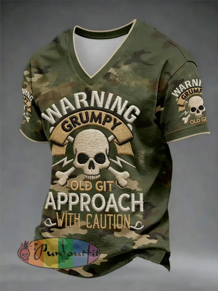 Men’s ’warning grumpy old git approach with caution’ V-neck T-shirts