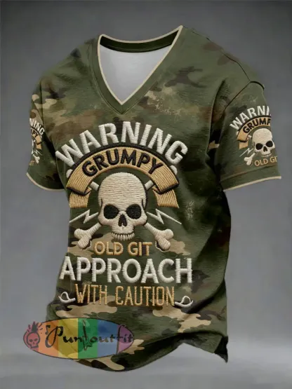 Men’s ’warning grumpy old git approach with caution’ V-neck T-shirts