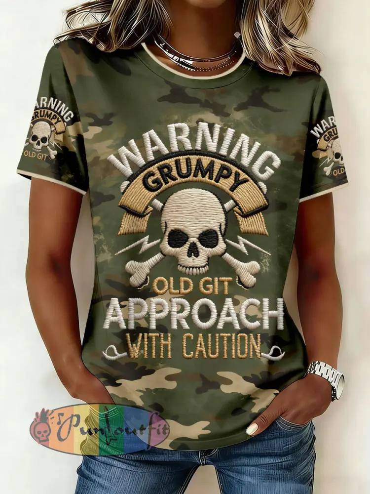 Women’s ’warning grumpy old git approach with caution’ T-shirts