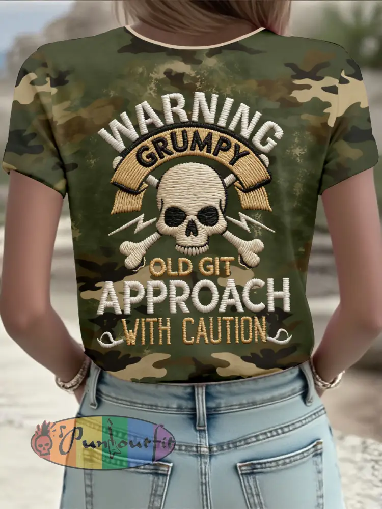 Women’s ’warning grumpy old git approach with caution’ V-neck T-shirts