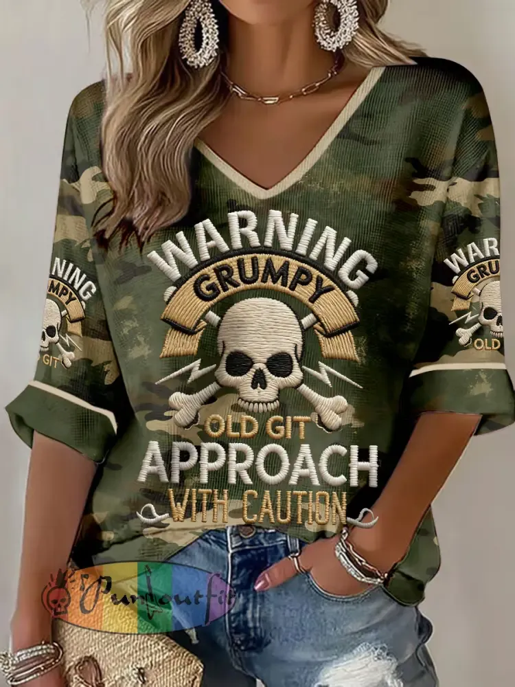 Women’s ’warning grumpy old git approach with caution’ V-neck tops