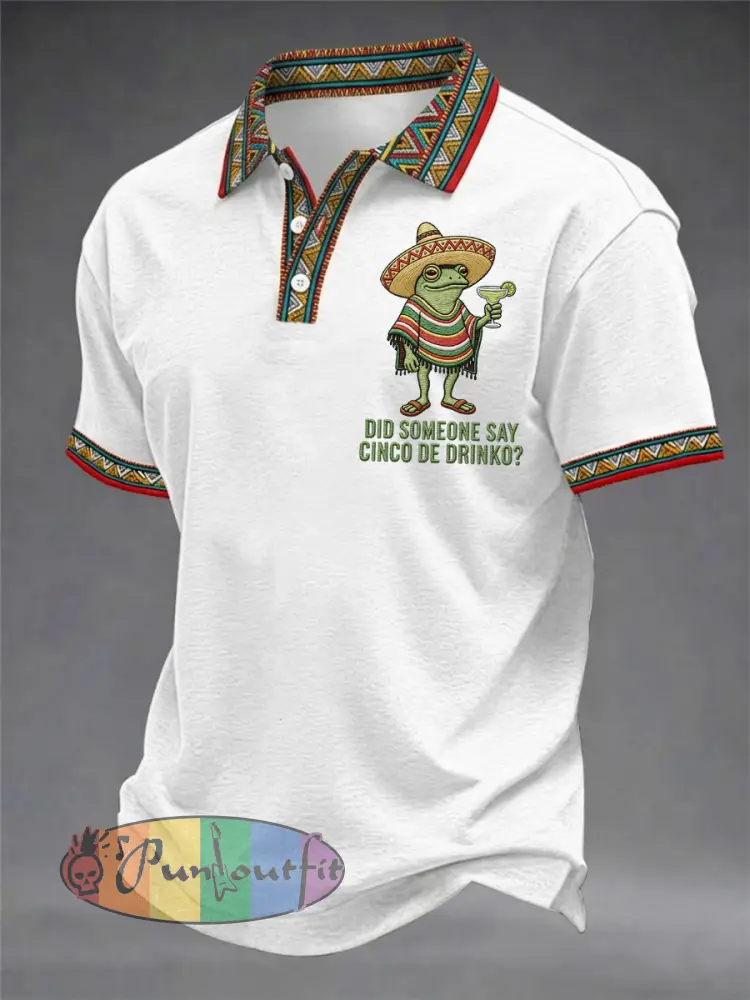 Men’s Funny Frog Did Someone Say Cinco De Drinko? Print Casual Polo