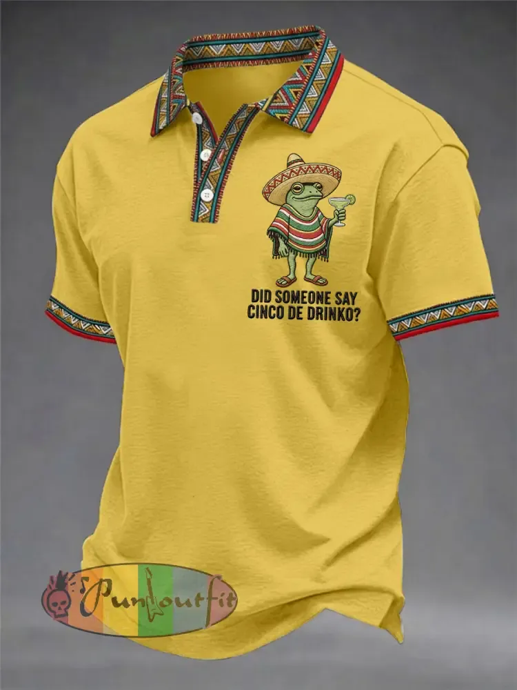 Men’s Funny Frog Did Someone Say Cinco De Drinko? Print Casual Polo