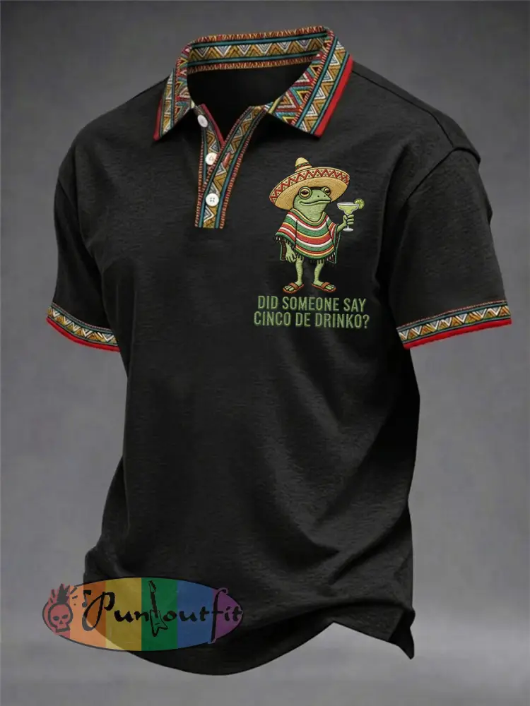 Men’s Funny Frog Did Someone Say Cinco De Drinko? Print Casual Polo