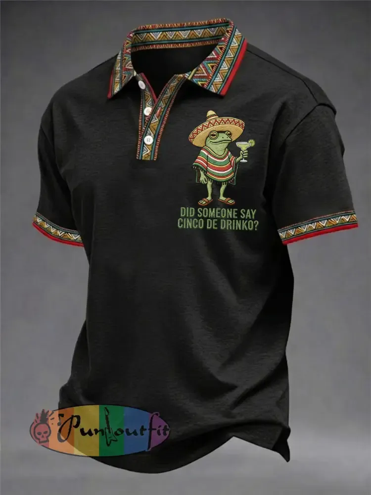 Men’s Funny Frog Did Someone Say Cinco De Drinko? Print Casual Polo