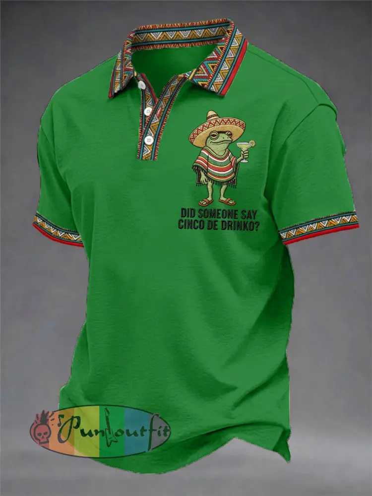 Men’s Funny Frog Did Someone Say Cinco De Drinko? Print Casual Polo