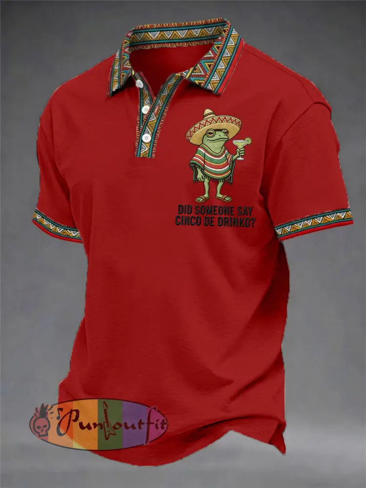 Men’s Funny Frog Did Someone Say Cinco De Drinko? Print Casual Polo
