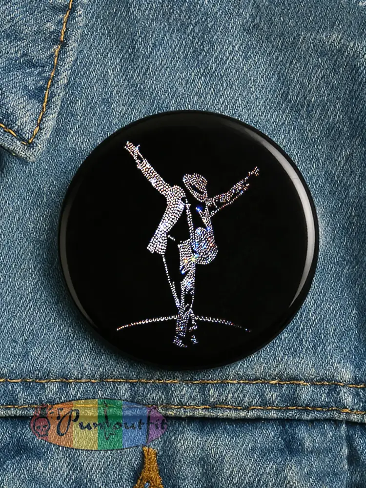 Unisex Pop Music Figure Print Brooch - Black · ONE