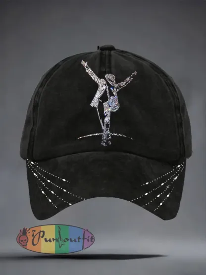 Unisex Pop Music Figure Print Hat - Black · ONE