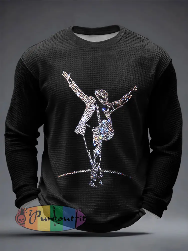 Men’s Pop Music Figure Waffle Long Sleeve T-Shirt