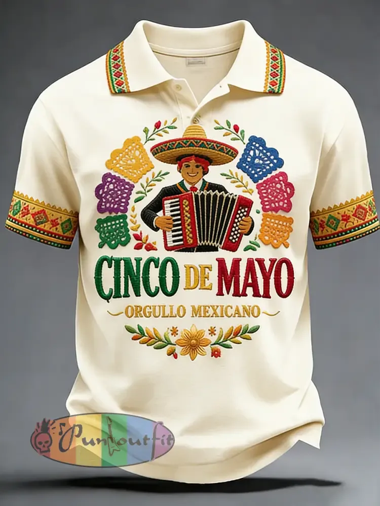 Retro Mexican Cinco de Mayo Art Print Casual Polo Shirt