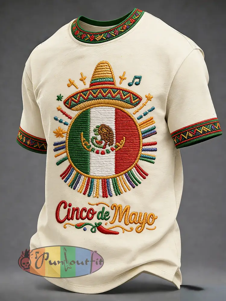 Retro Mexican Cinco de Mayo Art Print Casual T-Shirt