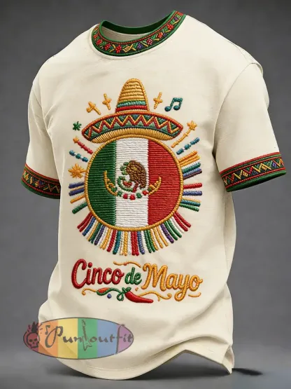 Retro Mexican Cinco de Mayo Art Print Casual T-Shirt