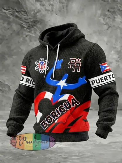 Men’s Puerto Rico Printed Checkered Cotton Hoodie