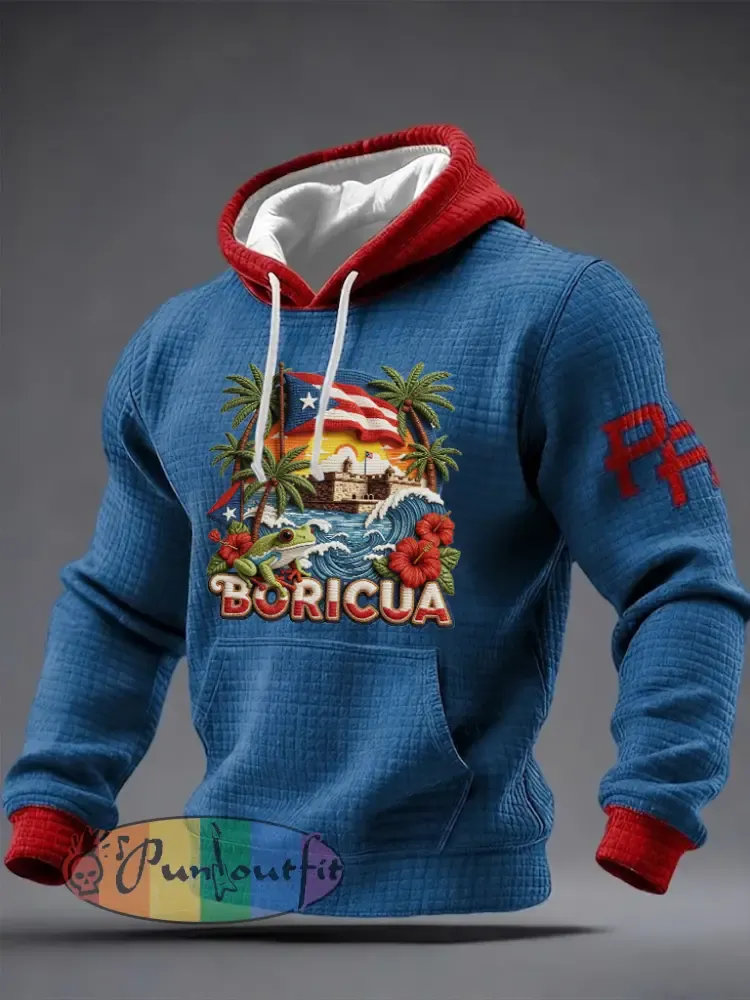Men’s Puerto Rico Printed Checkered Cotton Hoodie